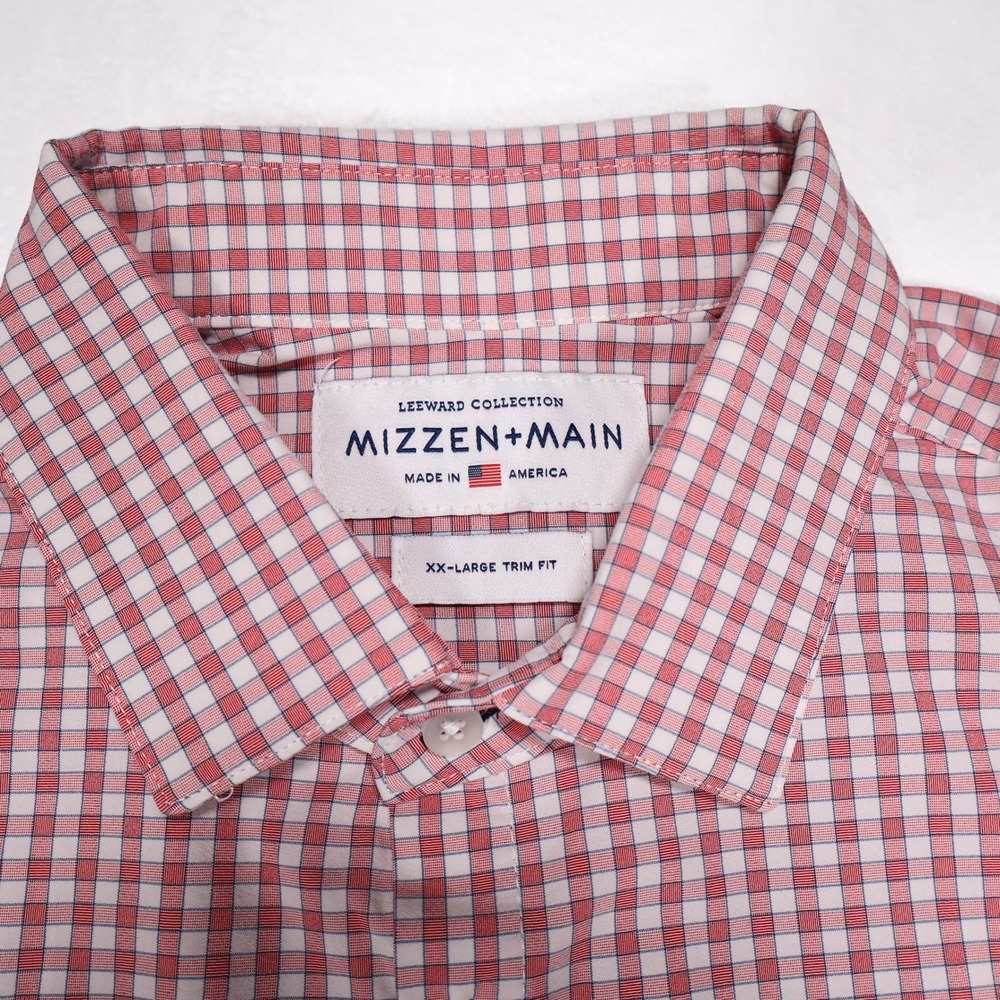MIZZEN+MAIN Men's XXL Red Gingham Leeward Collection Trim Fit Dress Shirt USA - Picture 3 of 7